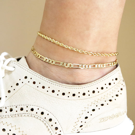 Women's Gold Classic Rope Chain Anklet Foot Jewelry 10"